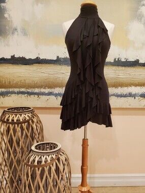 RUFFLE FRONT MINI HALTER DRESS. SIZE SMALL, MEDIUM AND LARGE